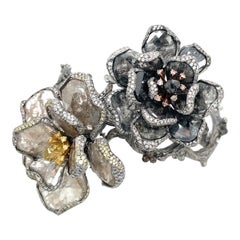 Unique 18KT Twin Flower Bracelet 48.25Cts. Diamond Slice & Fancy Colored Diamond