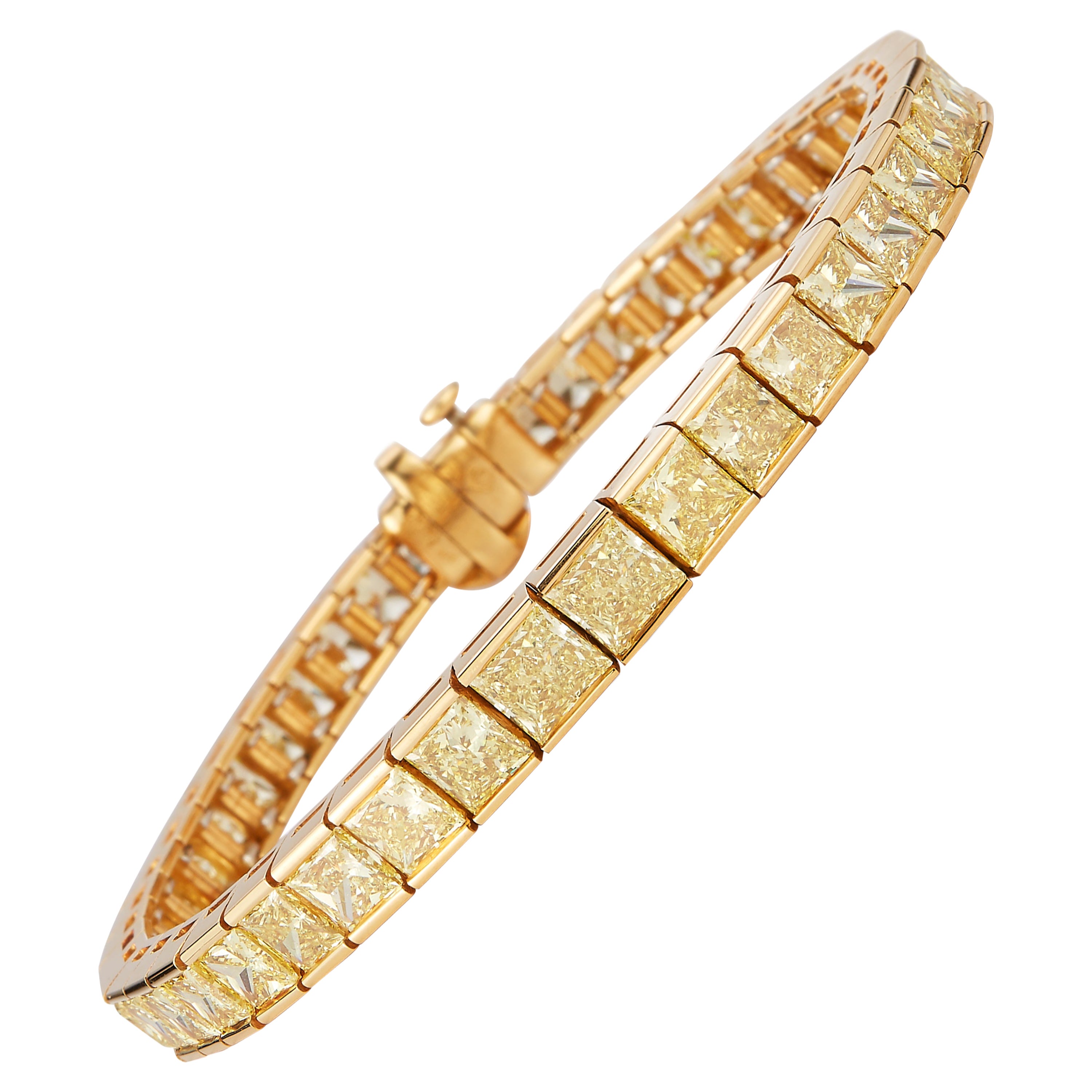 Yellow Princess Cut High Karat Diamond Line Bracelet For Sale