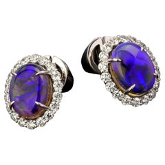 Black Opal Diamond White Gold Stud Earrings Diamonds Unisex Classic