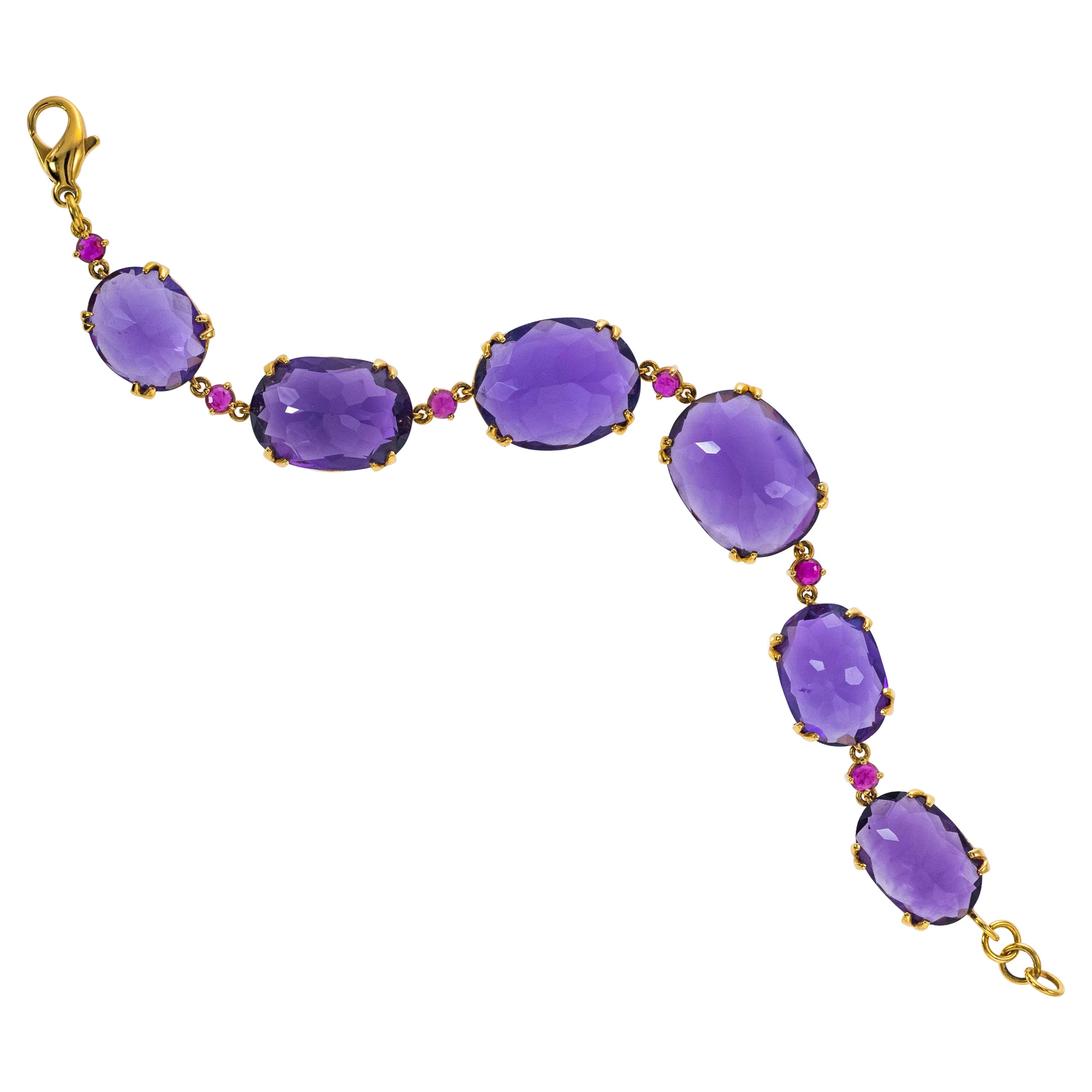 Bracelet en or rose 18 carats, quartz violet et rubis