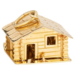Charme de maison vintage en or jaune 18 carats avec boucle de cabine ou pendentif en forme de pot de cuisine