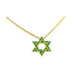 14k Gold Star of David Emerald Necklace Pendant