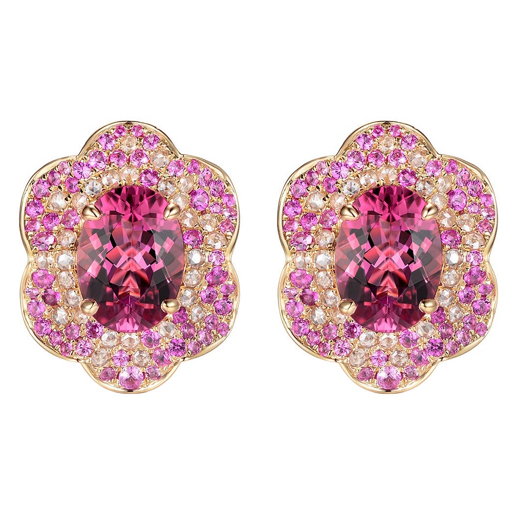 IGI CERTIFIED 5.18 Carat Pink Rubellite Tourmaline Diamond Ruby Earrings For Sale