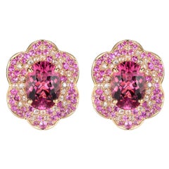IGI CERTIFIED 5.18 Carat Pink Rubellite Tourmaline Diamond Ruby Earrings