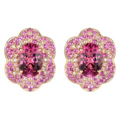 IGI CERTIFIED 5.18 Carat Pink Rubellite Tourmaline Diamond Ruby Earrings