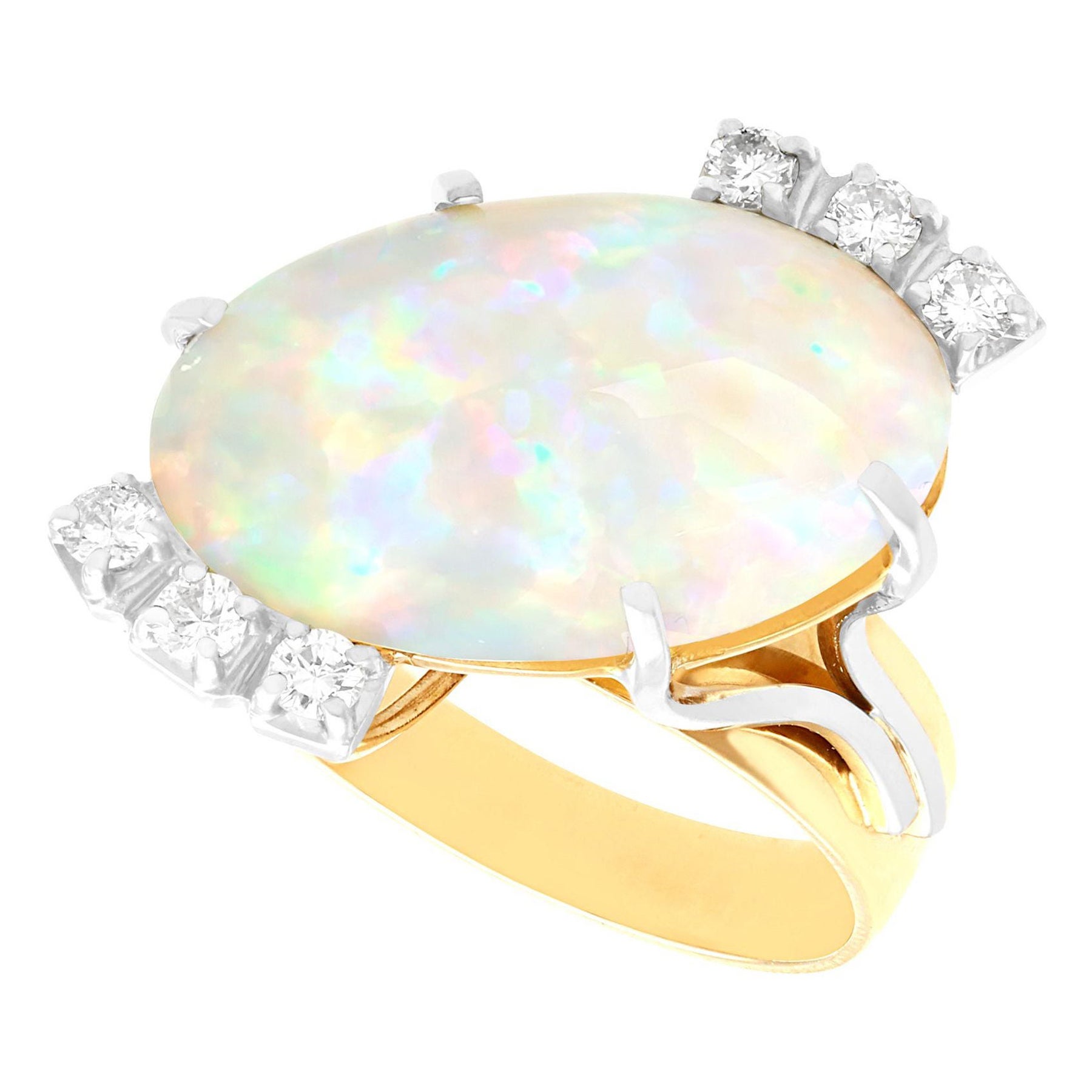 1960s Vintage 5.81 Carat Opal and Diamond Yellow Gold Cocktail Ring For Sale