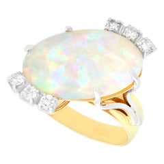 1960s Vintage 5.81 Carat Opal and Diamond Yellow Gold Cocktail Ring