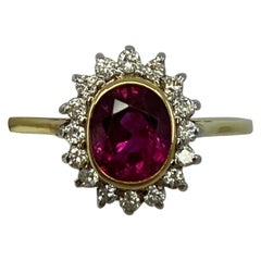 1.80 Carat Fine Deep Red Ruby & Diamond Oval Cut 18k Gold Halo Cluster Ring