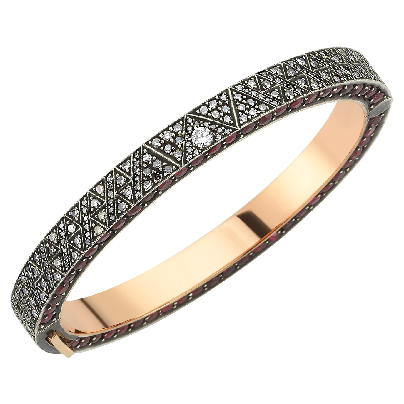 Bracelet jonc en argent et or 24 carats avec rubis et diamants en vente