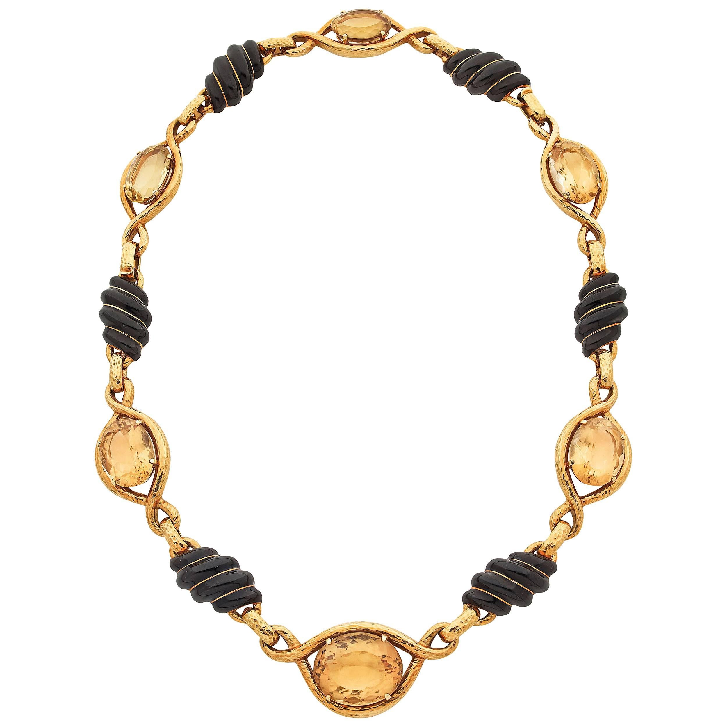 David Webb Enamel Citrine Gold Necklace 