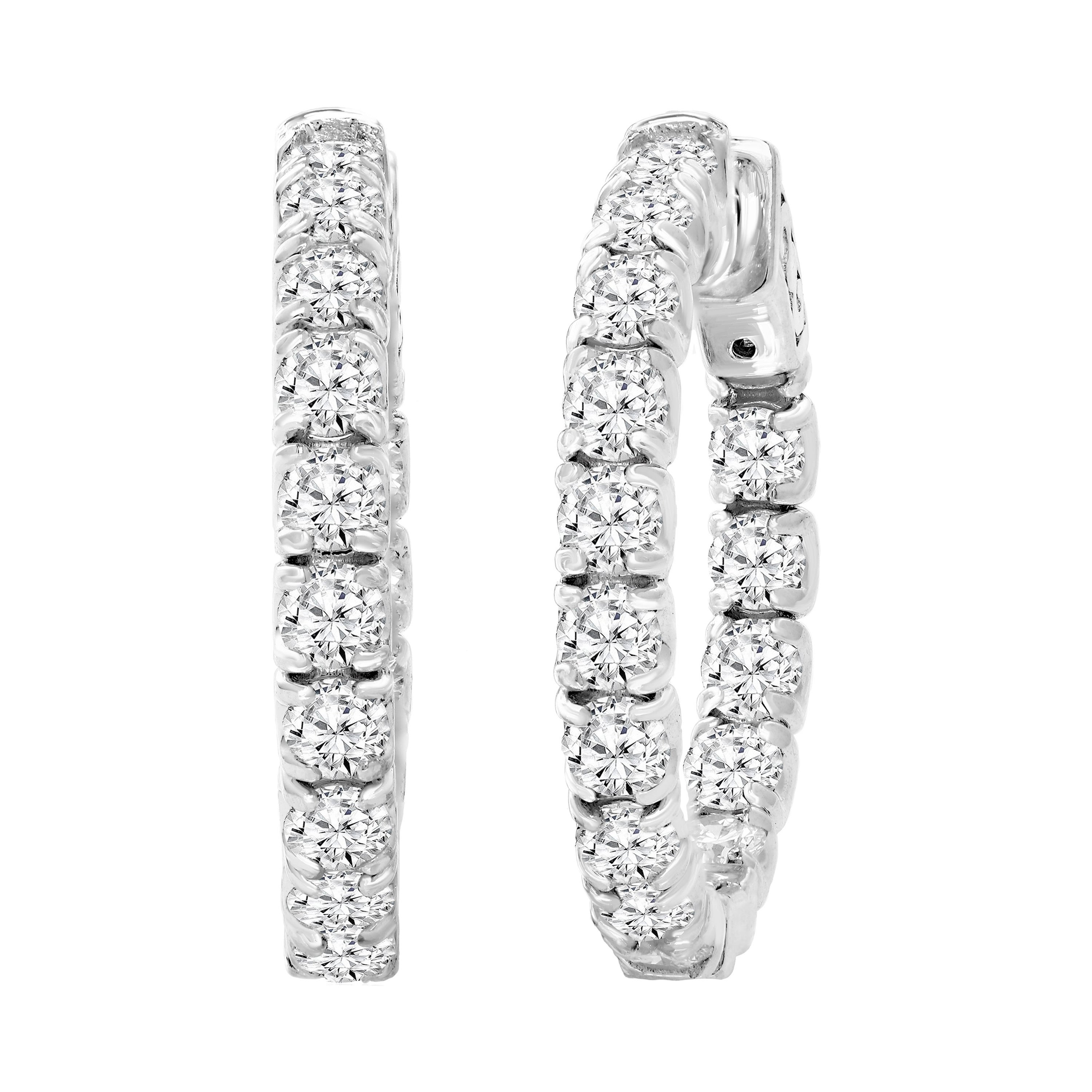 3.01 Carat Diamond Hoop Earrings in 14k White Gold For Sale