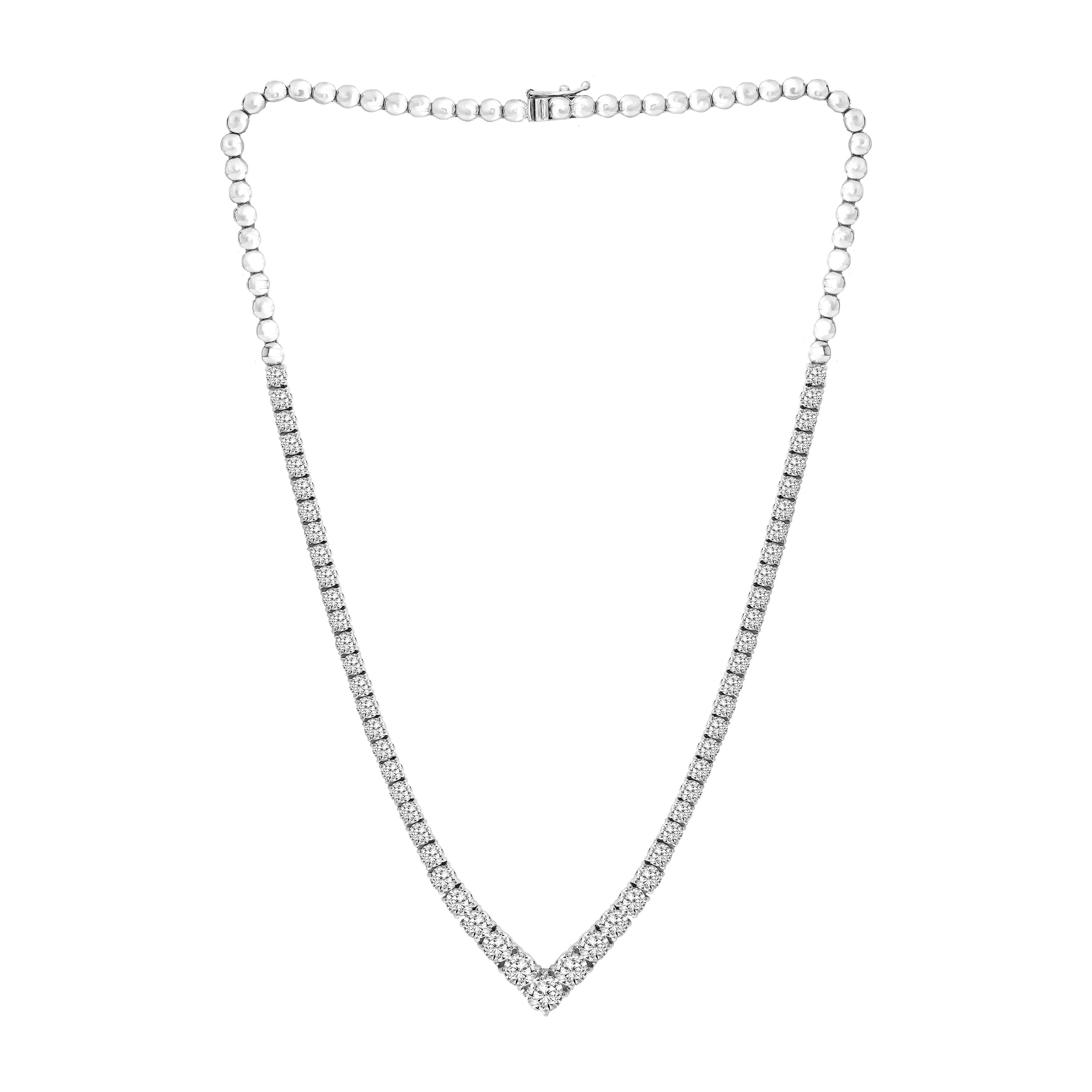 13.03 Carat Diamond Tennis Necklace in 14k White Gold
