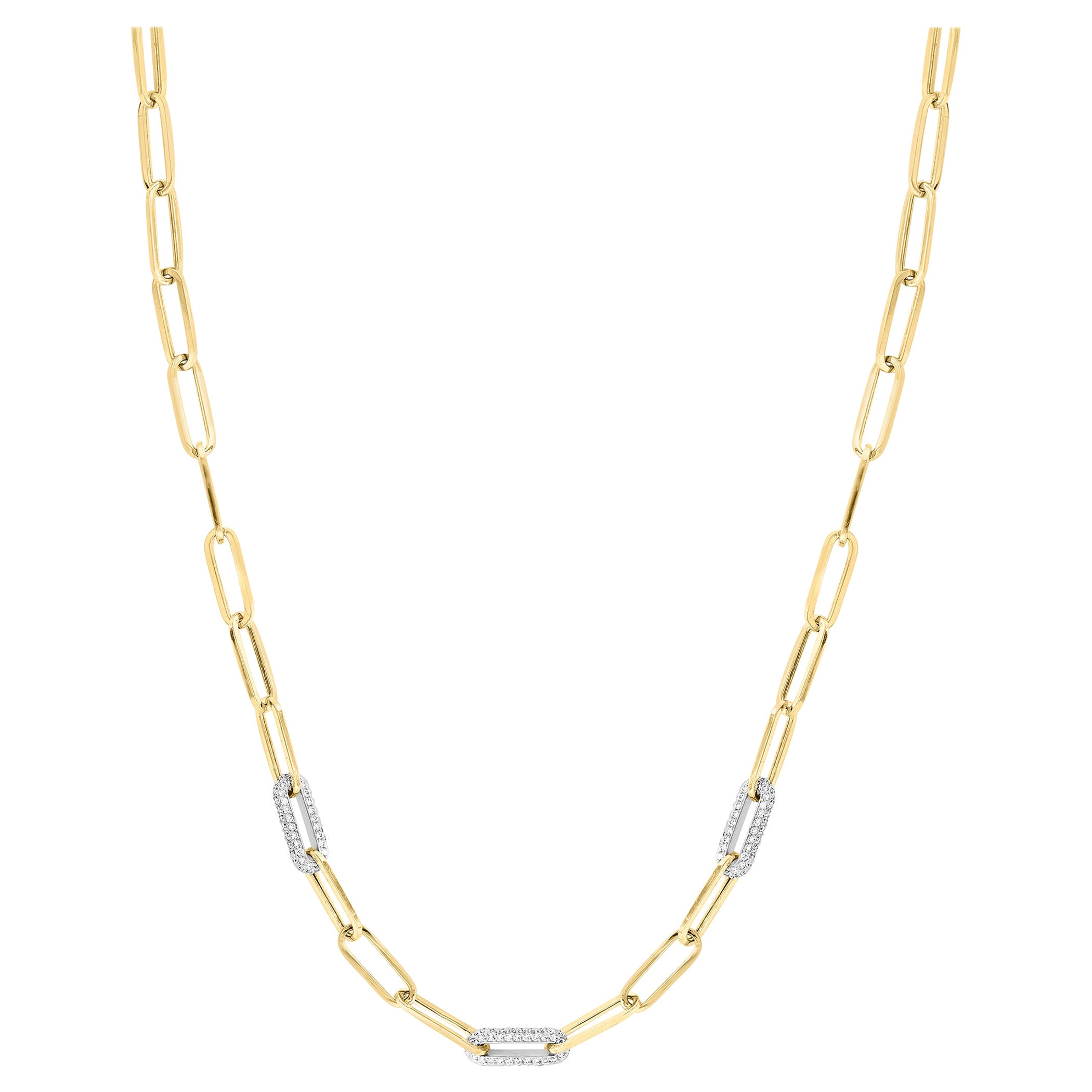 1.92 Carat Diamond Paper Clip Necklace in 14k Yellow Gold For Sale at ...