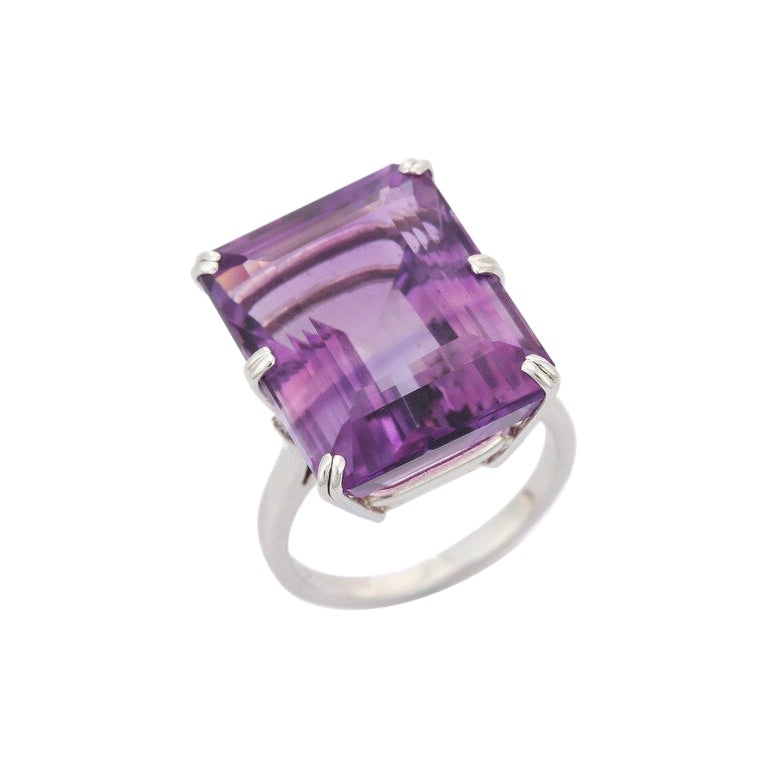For Sale:  23.7 CTW Big Amethyst Ring in 18k Solid White Gold Settings