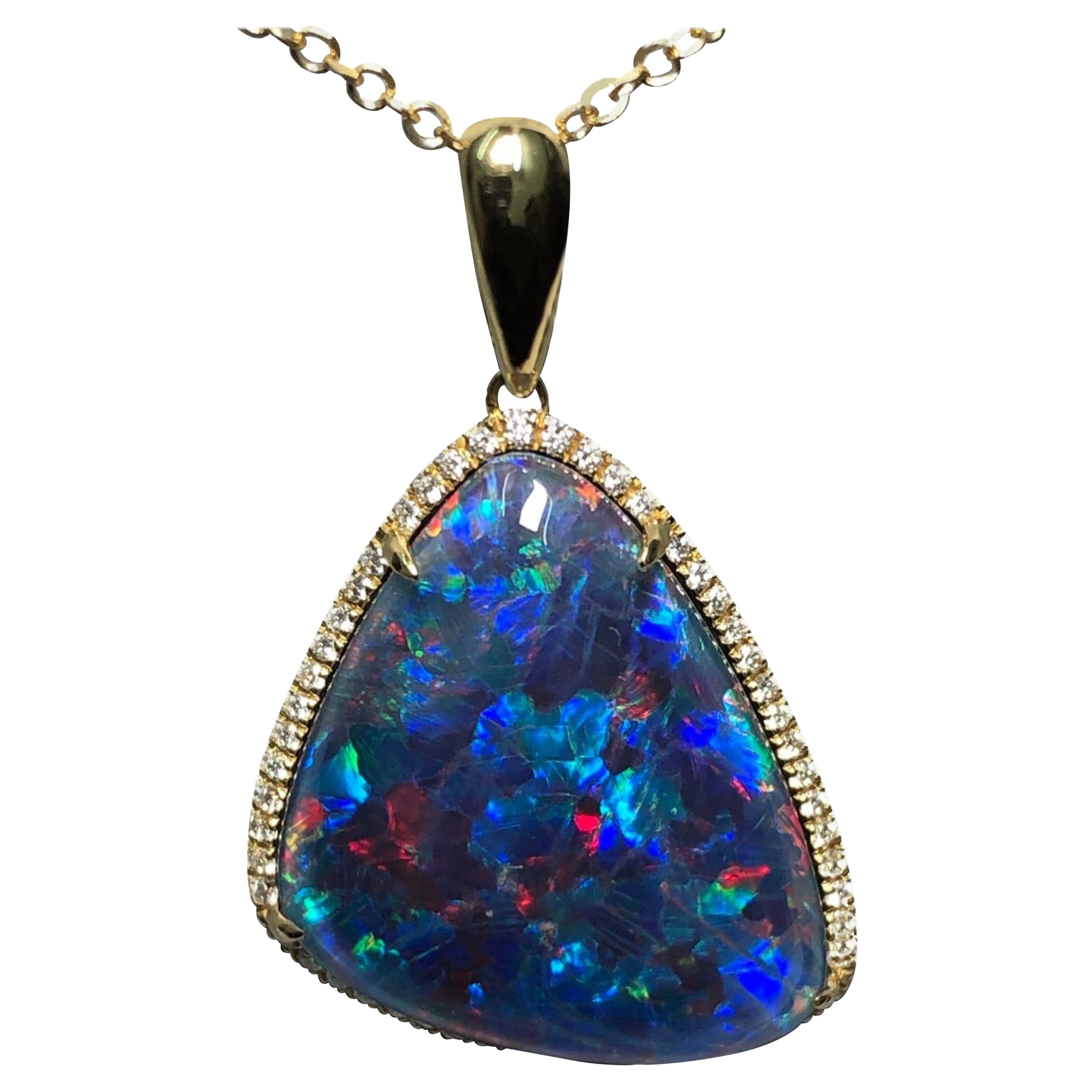 Black Australian Opal Diamond Necklace 18 Karat White Gold
