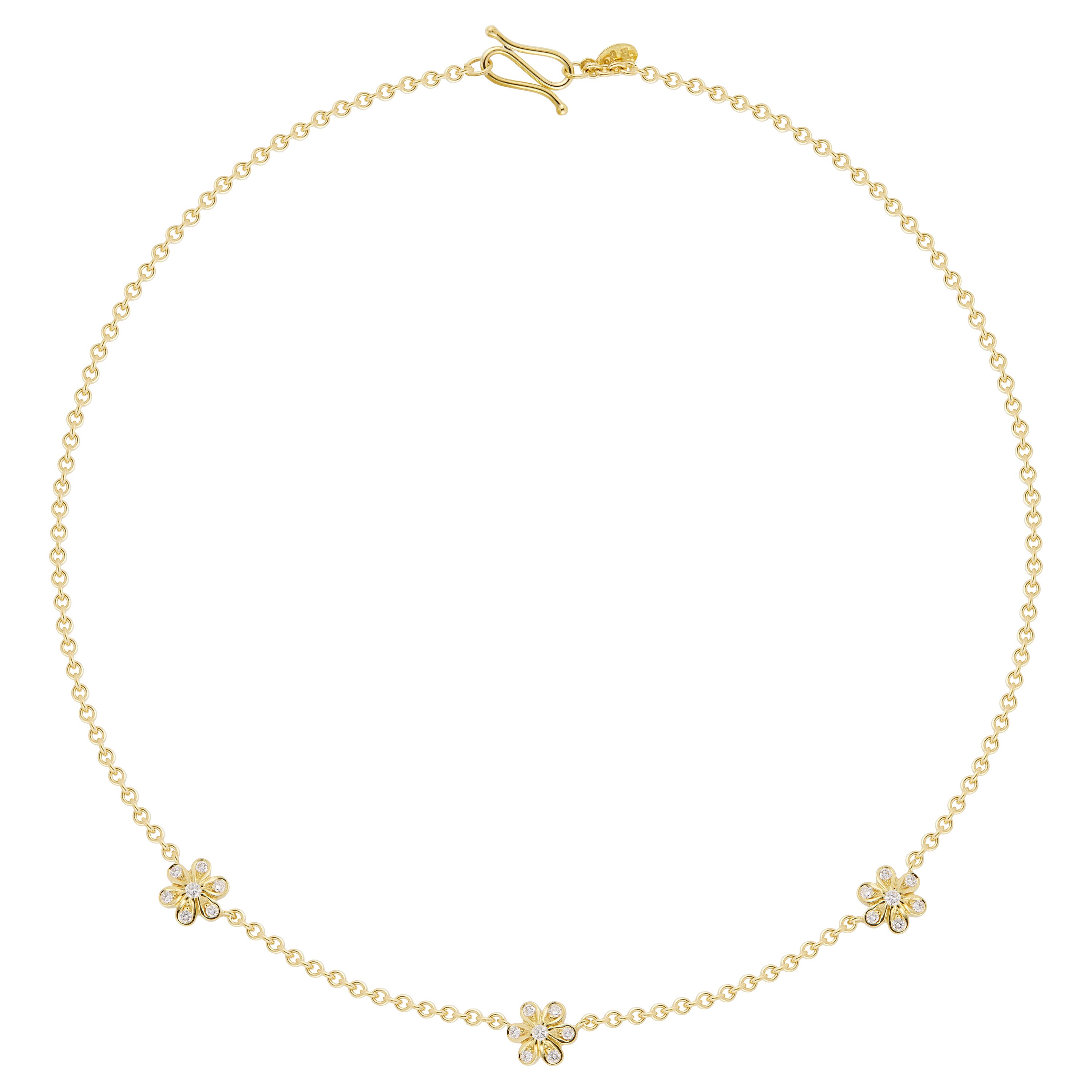 Seidengang .35 Carat Diamond Yellow Gold Three Flower Necklace For Sale