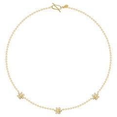 Seidengang 0,35 Karat Diamant Gelbgold Dreiblüten-Halskette
