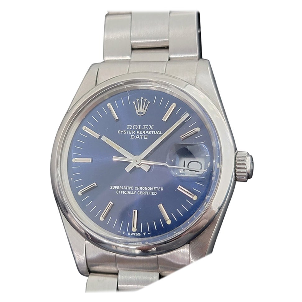 Mens Rolex Oyster Perpetual Date 15000 Automatic Blue Dial 1980s RA167