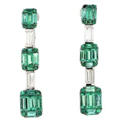 3.50 carat Emerald Diamond 14 Karat Gold Square Baguette Earrings