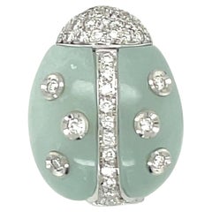 Garavelli 18KT White Gold Lady Bug Brooch 0.33Ct Diamond & Aquamarine