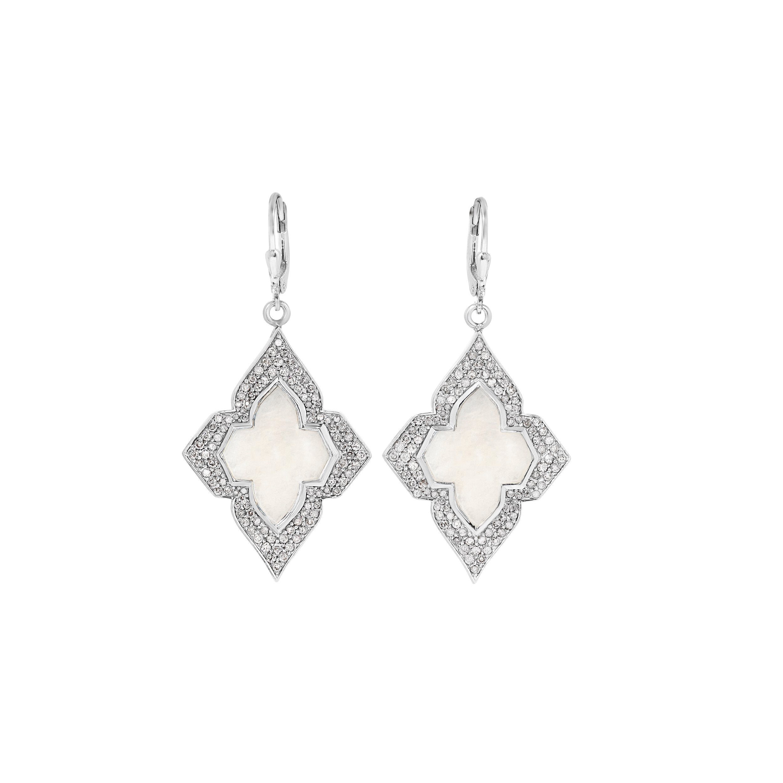 Mother of Pearl Diamond Earrings For Sale