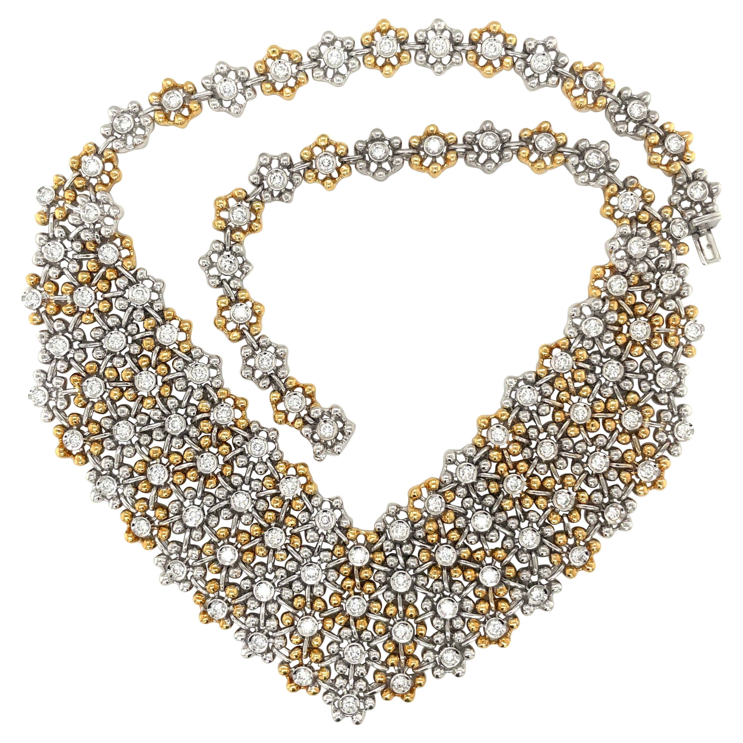 Damiani 18KT Yellow and White Gold Bib Necklace with 4.92Ct. Diamond  For Sale