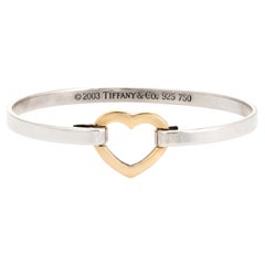 Tiffany & Co Heart Bangle Bracelet 2003 Estate 18k Gold Sterling Silver Jewelry