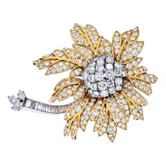 24.00cttw Carat Platinum and 18K Yellow Gold Diamond Vintage Flower Brooch