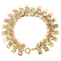 Polished Two-Tone 14 Karat Yellow and Rose Gold Chevron Style Link Bracelet