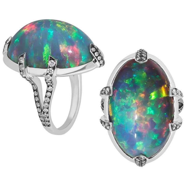 Goshwara Grande bague en opale noire avec cabochon et diamants En vente sur  1stDibs