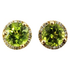 10 Karat Yellow Gold Green Tourmaline and Diamond Earrings 