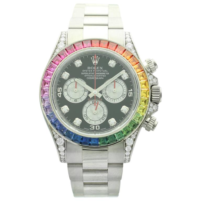 Rolex daytona rainbow white cheap gold