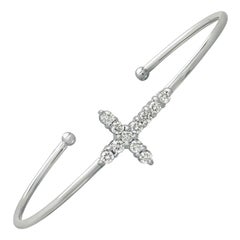 1.05 Carat Natural Diamond Cross Bangle Bracelet G SI 14K White Gold