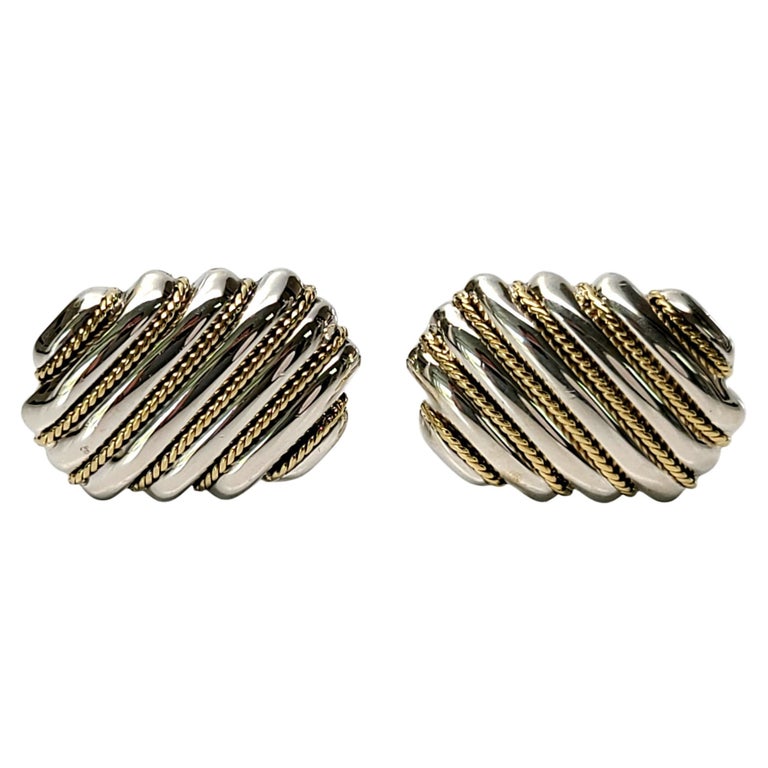 Tiffany & Co Sterling Silver 18K Yellow Gold Rope Accent Cufflinks For Sale