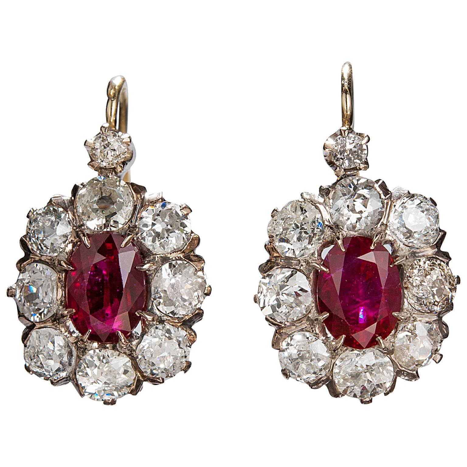 Victorian Ruby Diamond Gold Earrings For Sale