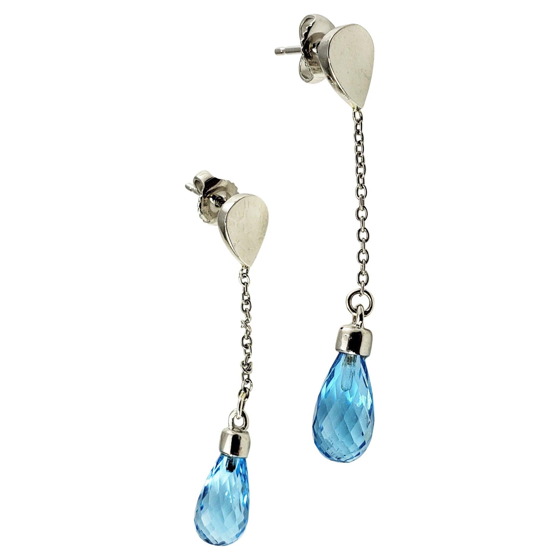 Platinum and Genuine Blue Topaz Dangle Earrings For Sale