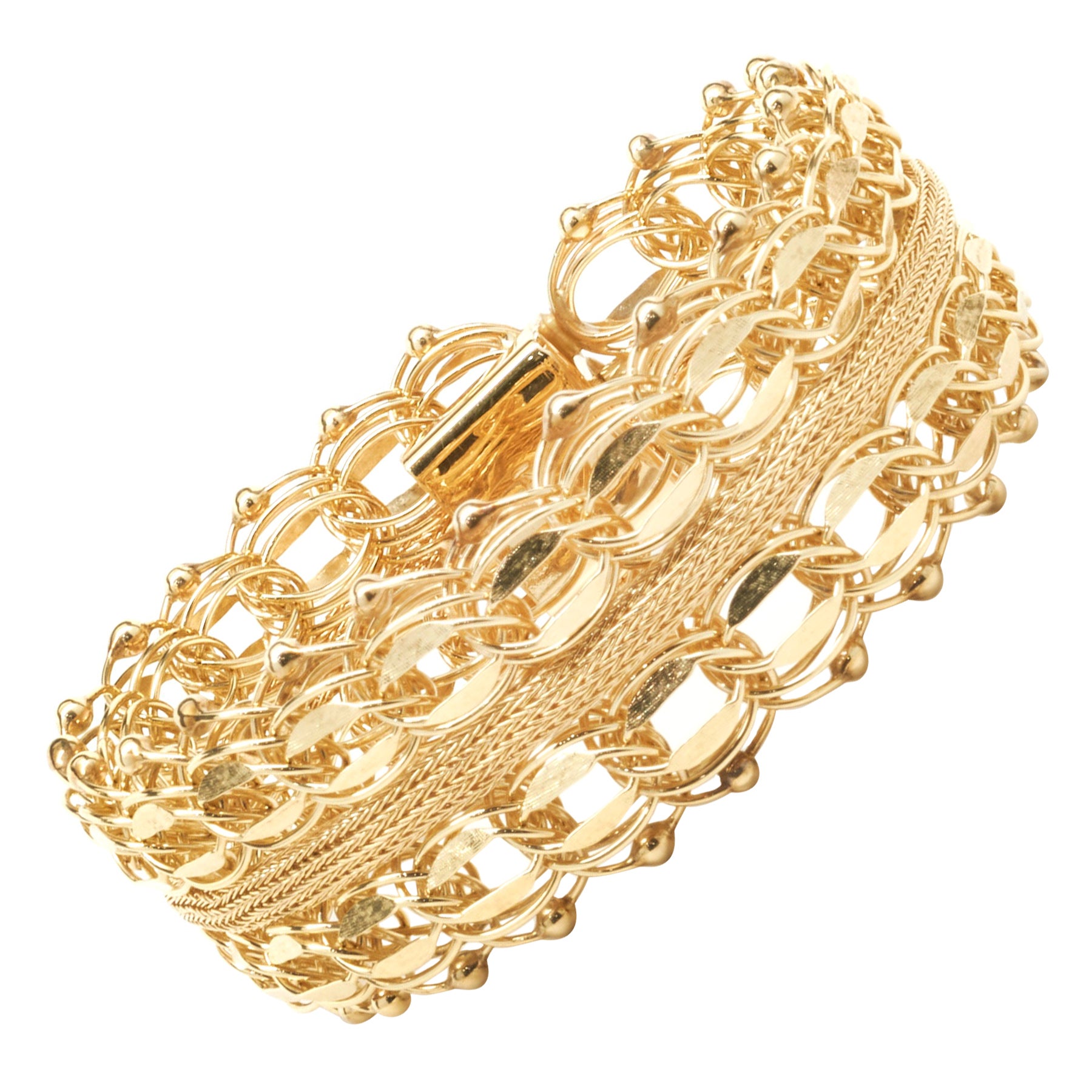 14 Karat Yellow Gold Wide Vintage Woven Bracelet