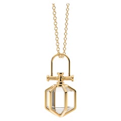 Modern Sacred 18k Solid Yellow Gold Talisman Pendant Necklace with Rock Crystal
