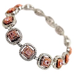Pink and White Diamond Cushion Cut Bracelet in White Gold