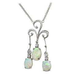 Early 20th Century Opal Diamond Gold Negligee Necklace 6