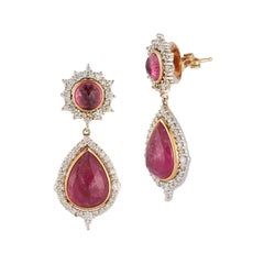Parulina Pink Tourmaline and Diamond Earrings in 18K Yellow Gold
