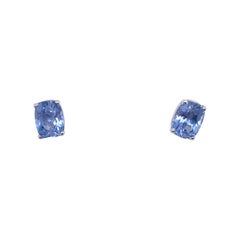 Vintage Unheated Ceylon Cushion Cut Sapphire Stud Earrings in Platinum, 2.68ct