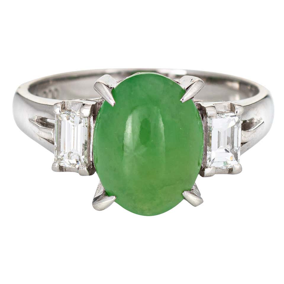 Jadeite Jade Diamond Platinum Ring For Sale at 1stDibs