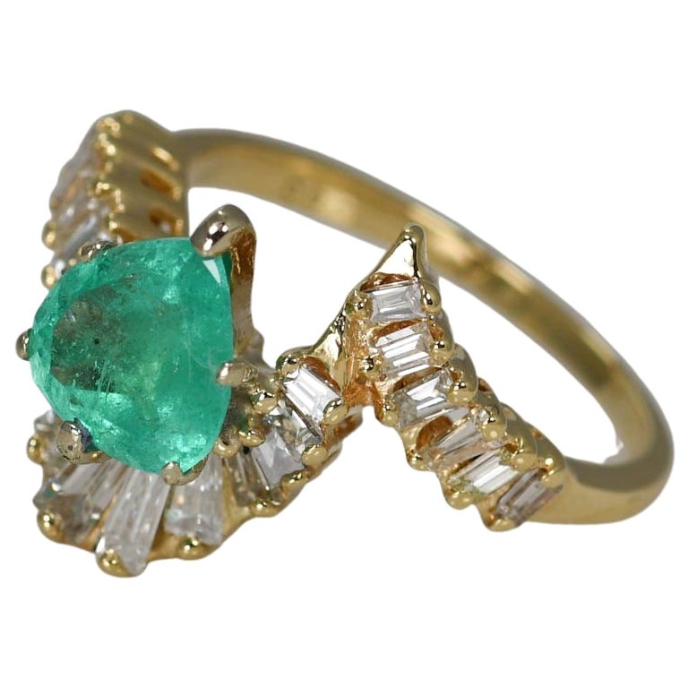 14K Yellow Gold Ladies Emerald & Diamond Ring 1.50ct & .75tdw VS Clarity