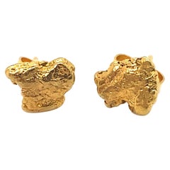 Sweet Natural 24K Yellow Gold Nugget Earrings