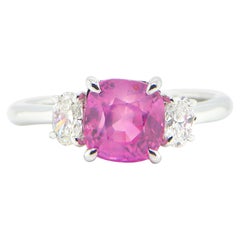 2.45 Carat GUILD Certified Burma No Heat Pink Sapphire and White Diamond Ring