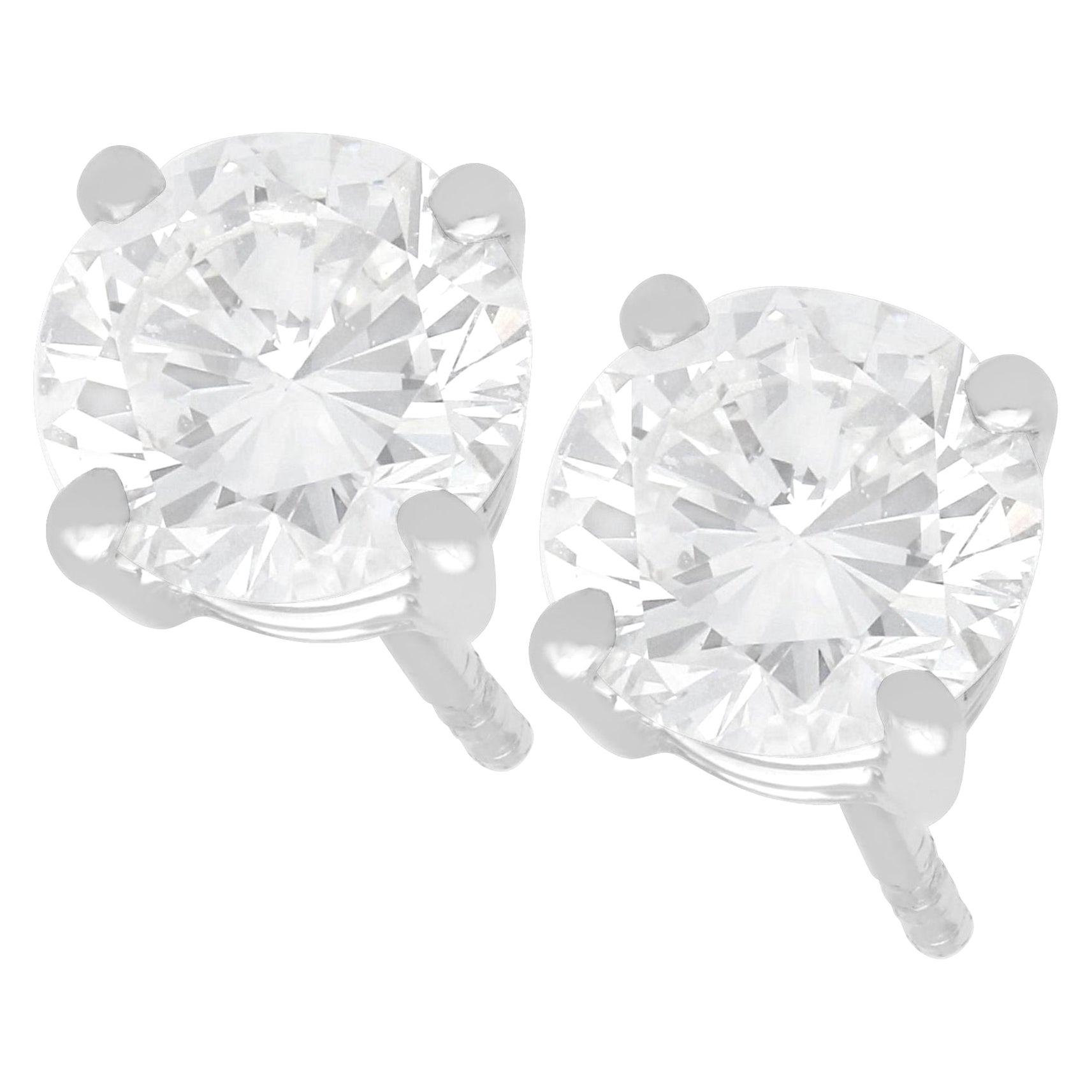 1.41 Carat Diamond and Platinum Stud Earrings For Sale