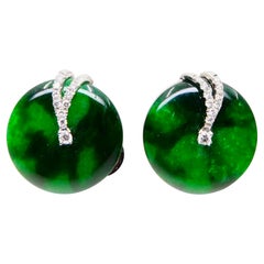 Zertifizierte 6,42 CTW Typ A Jadeit Jade & Diamant Ohrringe, Spinachgrün Farbe