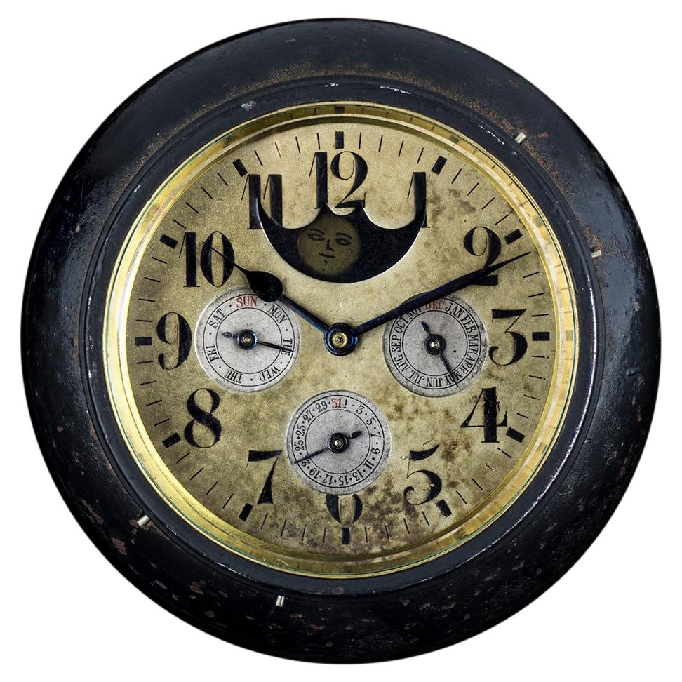 Depose R.U. Brass & Gunmetal Swiss Full Calendar Desk Clock For Sale