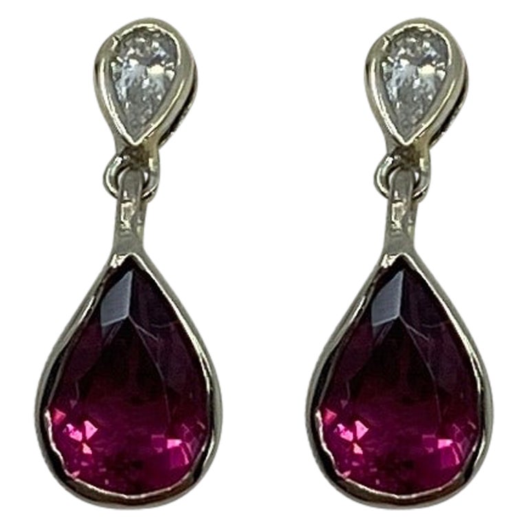 Boucles d'oreilles en or blanc 18 carats avec tourmaline rose de 1,20 carat et diamants, faites à la main